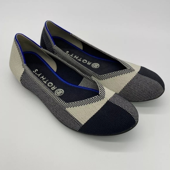 Rothy's The Flat Round Toe Black And Cream Plaid Retired Pattern Size 8 🛍 🌴 - Picture 2 of 11